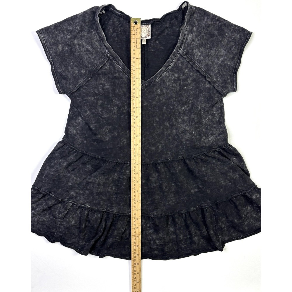 Truself Tunic Top Women's Small Black Mineral Wash Tiered Ruffle V-Neck - Picture 3 of 8
